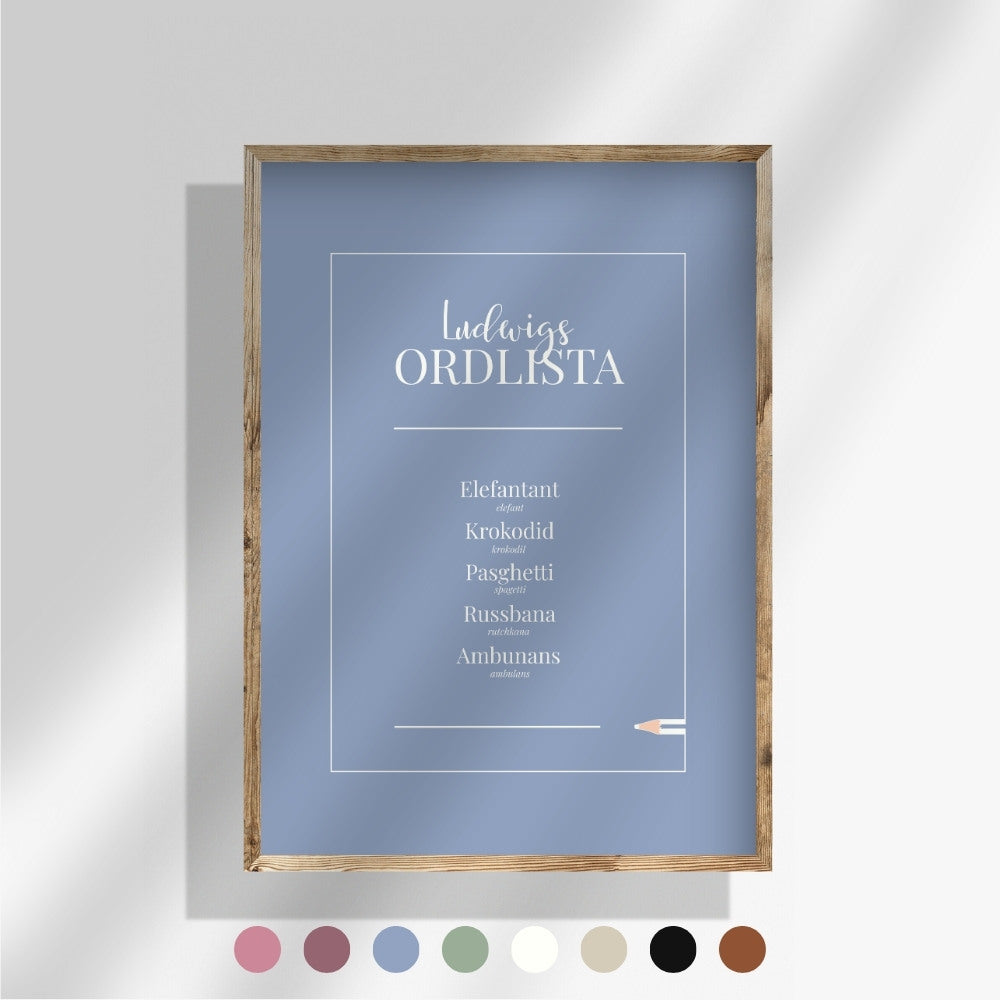 Blå och personlig ordlistposter - fånga ditt barns unika ord och bevara dem för alltid.