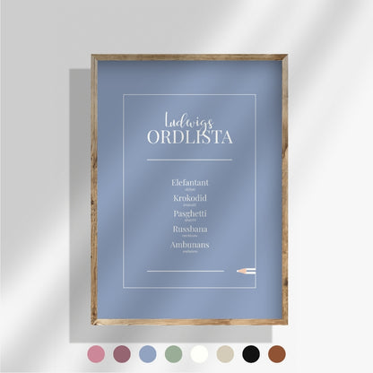 Blå och personlig ordlistposter - fånga ditt barns unika ord och bevara dem för alltid.