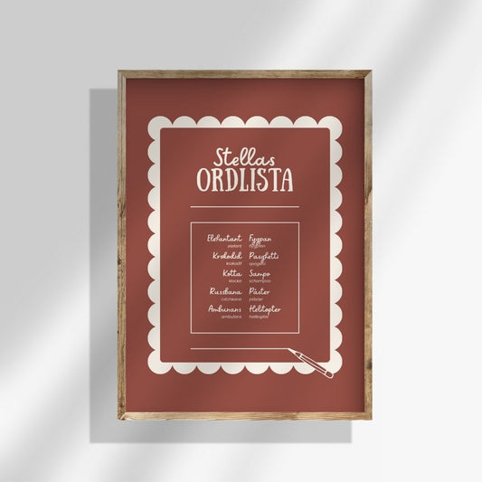 Ordlistposter som färgklick i barnrum