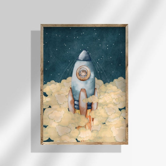 Barnposter Raket - Ta en tripp upp till månen