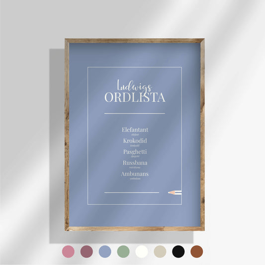 Ordlista helfärgad - Fem ord