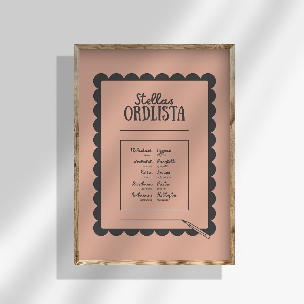 Ordlistposter med vit bakgrund i trälist