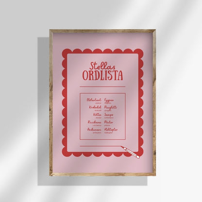 Närbild på texten i en ordlistposter med tio ord