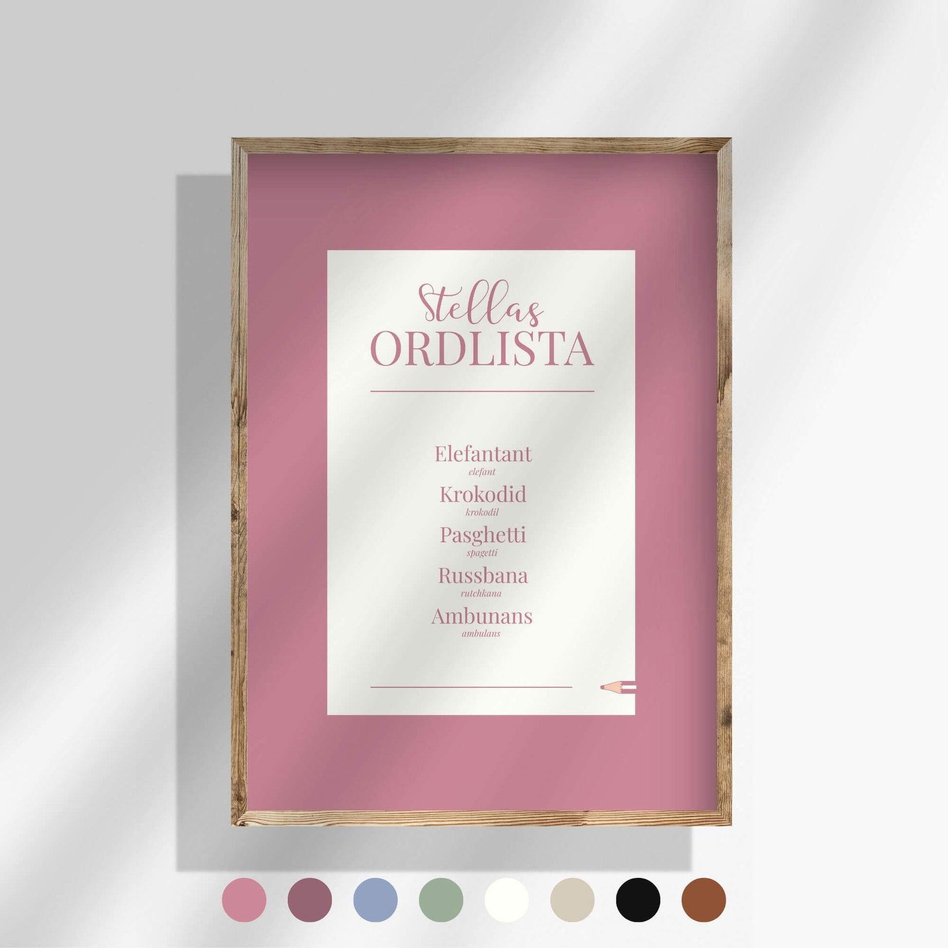 personlig ordlistposter med rosa ram – personlig poster som bevarar barns uttryck i en mjuk och lekfull ton 