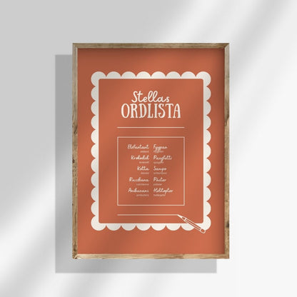 Personlig poster med barns ord i färgen terracotta